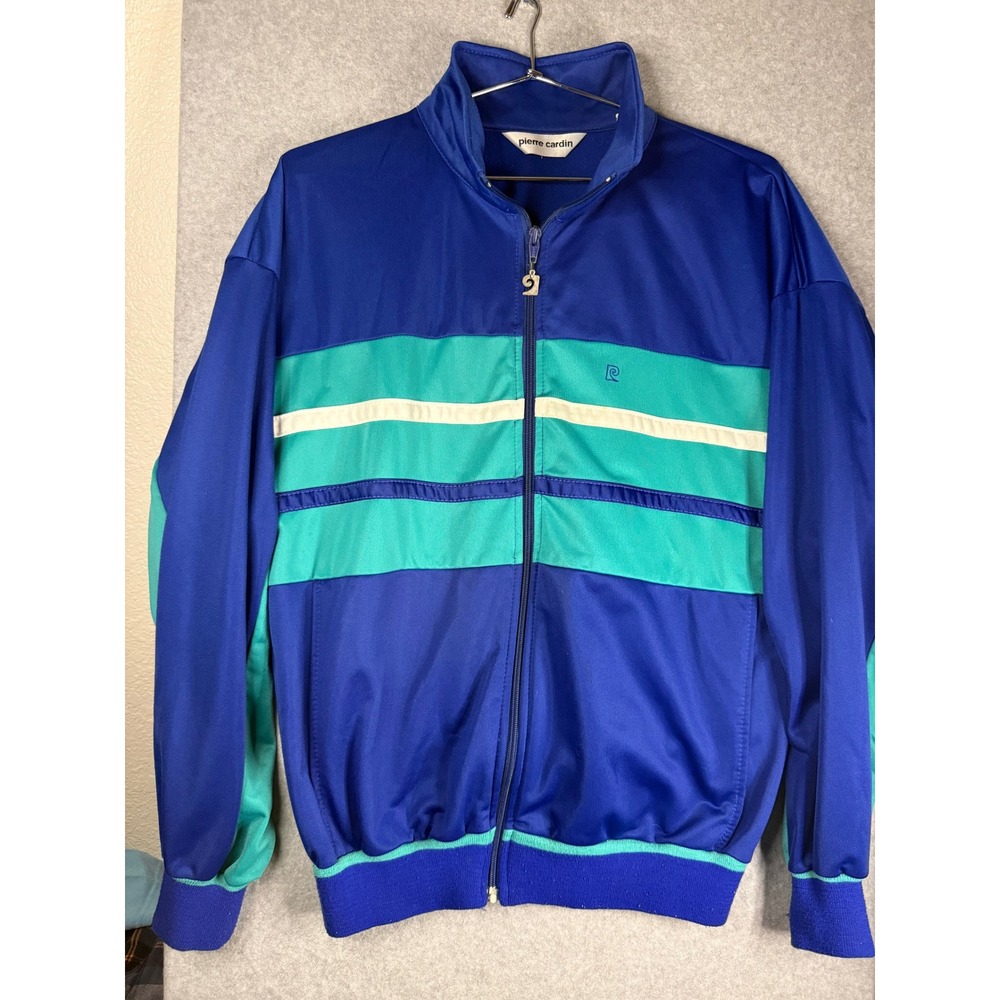 Vintage Pierre Cardin Track Jacket Mens Medium Blue Teal Colorblock Made in USA